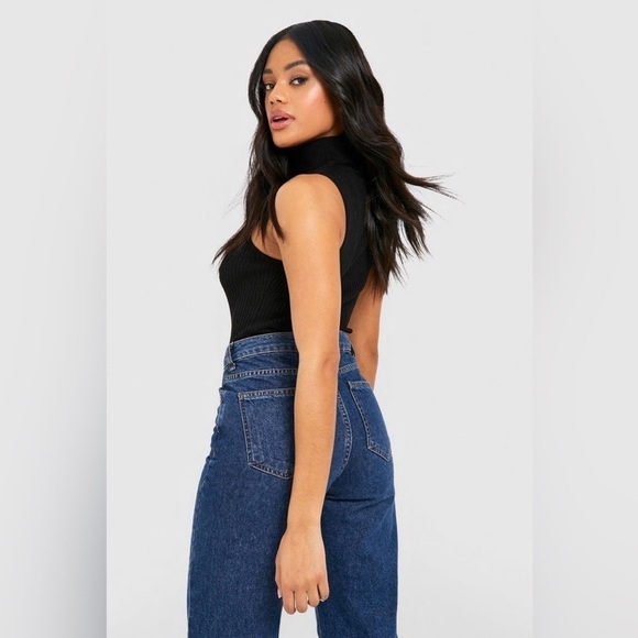 NWOT Missguided Black Ribbed Mock neck Sleeveless Bodysuit sz 8 / 10 - Picture 4 of 11